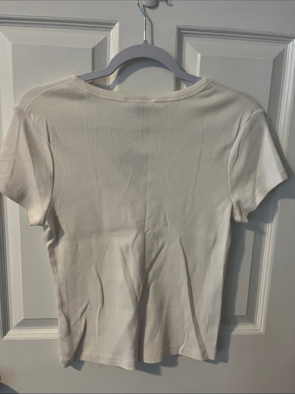 Universal Thread Cream Ribbed V‑Neck Button‑Front Short Sleeve Top - Picture 3 of 3